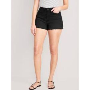 Old Navy High-Waisted Button-Fly Cutoff Jean Shorts Fringe Hem Size 10 Black